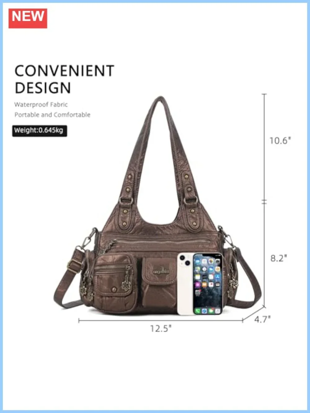 Hobo Bag Women Shoulder Crossbody Vegan Leather Retro Multi Pocket Daily Bag